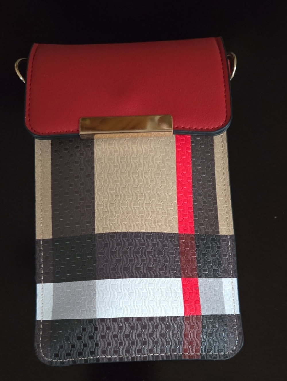 Women's Red Top-Flip Plaid Crossbody Bag